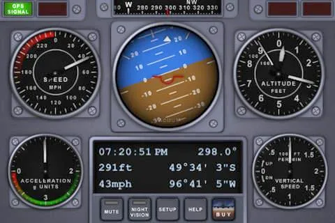 Airplane instrument panel with flight readings and gauges